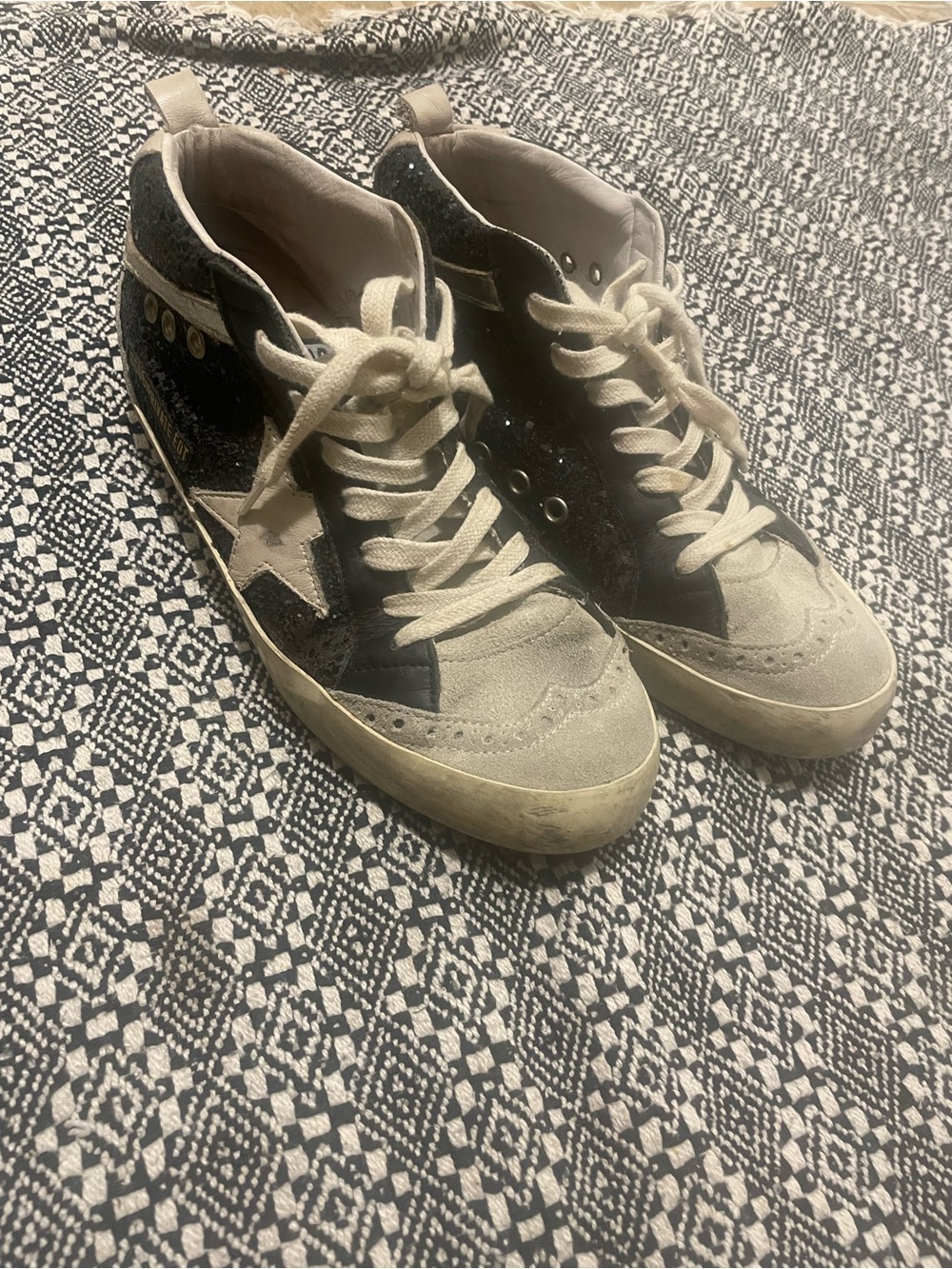 Golden Goose High-Top Sneakers in Black and Cream - Picture 1 of 10